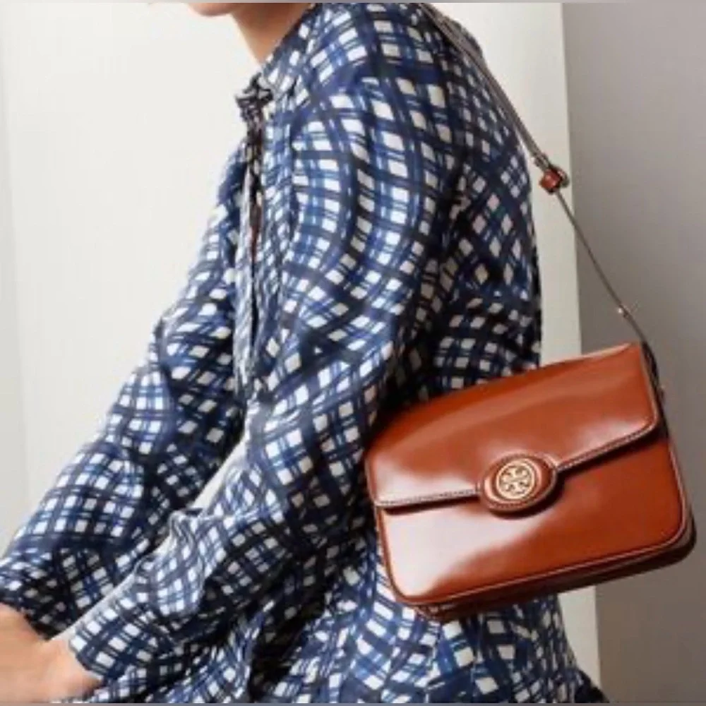 Tory Burch Cognac Leather Crossbody with Gold Logo